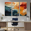 Blue Orange Abstract Wave Wall Art Canvas Print, Framed Blue