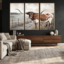 Vintage Texas Cow Wall Art Canvas Print, Rustic Longhorn
