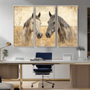 Chines Ink Style Grunge Horses Wall Art Canvas Print