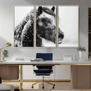 Winter Horse Canvas Print | Large 3-Panel Black White Equine