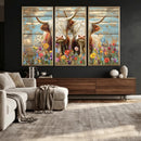 Cute Highland Cow Canvas Wall Art - Rustic Farmhouse Decor