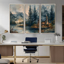 Rustic Cabin Woods Wall Art Print | Lake in a Forest Canvas