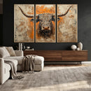 Abstract Cow Longhorn Bull Wall Art Canvas Print - Rustic