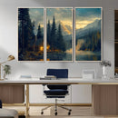 Mountain Cabin by the Lake at Sunset Wall Art - Serene by MyGreatCanvas | Canvas Wall Art Prints | Photo Prints & Wall Decor
