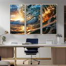 Ocean Wave at Sunset Canvas Wall Art – Vibrant Coastal Beach