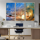 Ocean Wave at Sunset Canvas Wall Art – Vibrant Coastal Beach
