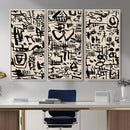 Abstract Love and Chaos Canvas Print, Black Symbols on Beige