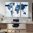 Modern Blue World Map Canvas Print – Framed Wall Art,