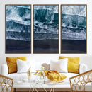 Black Beach Wall Art Canvas Print – Framed Aerial Ocean View