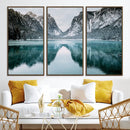 Mountain Lake Wall Art Canvas Print – Snowy Peaks Winter