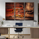 Whiskey and Cigar Canvas Wall Art | 3 Panel Bar Room Decor by MyGreatCanvas | Canvas Wall Art Prints | Photo Prints & Wall Decor