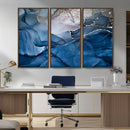 Navy Blue Canvas Art Abstract Print – Elegant Triptych