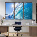 Blue Big Wave Surfing Ocean Canvas Wall Art Artwork Print