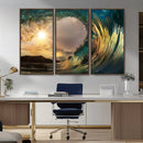 Golden Wave Sunset Canvas Print – Large Coastal Wall Art for