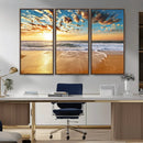 Golden Sunset Beach Print Canvas Wall Art, Giclee Canvas