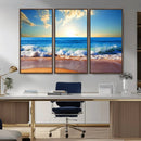 Tropical Beach Sunset Canvas Art, Ocean Waves and Sandy