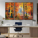 Autumn Red Forest Triptych Canvas Wall Art Print, Forest