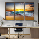 Golden Sunset Ocean Waves Wall Art Canvas Print – Multi