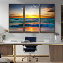 Vibrant Ocean Sunrise Over Golden Beach Waves, Giclee Canvas