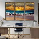 Ocean Sunrise Over Golden Beach Waves, Giclee Canvas Wall