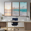 Tranquil Ocean Beach Sunset Canvas Wall Art | 3-Panel by MyGreatCanvas | Canvas Wall Art Prints | Photo Prints & Wall Decor