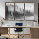 Foggy Misty Forest Canvas Wall Art – Black and White