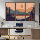 Modern Boho Sunset Canvas Print, Mountain Landscape Triptych