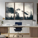 Forest Mountain Print - Black and White Canvas Wall Art with