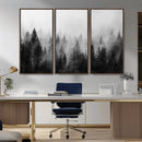 Foggy Black and White Forest Canvas Wall Art, 3 Panel Misty