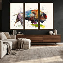 Abstract Buffalo Wall Art, Western Watercolor Bison Canvas