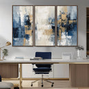 Modern Abstract Canvas Wall Art in Blue and Gold Tones |