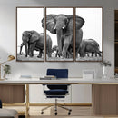 Black White Elephant Family Wall Art Canvas Print