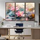 Lotus Flower Wall Art | 3-Panel Giclee Canvas Print of Pink