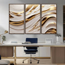 Gold and White Abstract Wave Canvas – Elegant Flowing Design