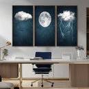 3 Piece Indigo Cloud Wall Art, Thunderstorm Moon Cloud by MyGreatCanvas | Canvas Wall Art Prints | Photo Prints & Wall Decor