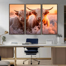 Highland Cows at Sunrise Wall Art Canvas Set – Serene and by MyGreatCanvas | Canvas Wall Art Prints | Photo Prints & Wall Decor