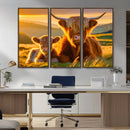 Scottish Cow and Baby Cow Canvas Wall Art Animal Print
