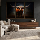 Abstract Texas Longhorn Wall Art Print | 3-Panel Large Texas