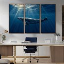 Whale under Ocean Wall Art Canvas Print