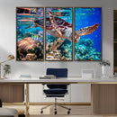 Underwater Coral Reef Sea Turtle Wall Art Canvas Print,