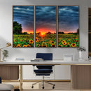 Golden Sunflower Field at Sunset – Breathtaking Sky and