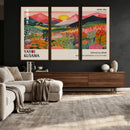 Yayoi Kusama Landscape Canvas Print, Vibrant Floral Mountain Art Print, Framed Botanical Wall Art -