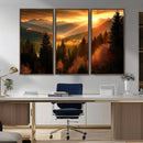 Golden Sunset Over Mountain Forest Canvas Wall Art Print -