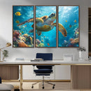 Sea Turtle Underwater Canvas Wall Art Print - Vibrant Ocean