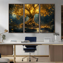 Golden Tree of Life Canvas Wall Art Print - Majestic Glowing