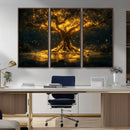 Golden Tree of Life Canvas Wall Art Print - Majestic Glowing