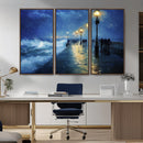 Abstract Stormy Ocean Pier Canvas Wall Art Print | Stormy
