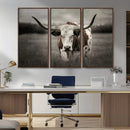 Texas Longhorn Cow Canvas Wall Art Print - Large Rustic