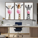 Bubblegum Animals Canvas Wall Art - Playful Giraffe and