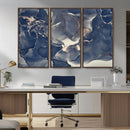 Large Abstract Blue and Gold Canvas Wall Art Fluid Ink